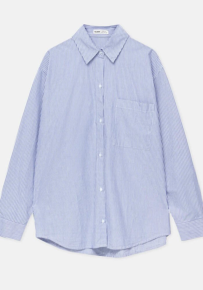 Striped poplin shirt with pocket detail
